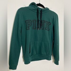 Victoria Secret PINK Size Small Dark Forest Green Hoodie Sweatshirt Sherpa Hood